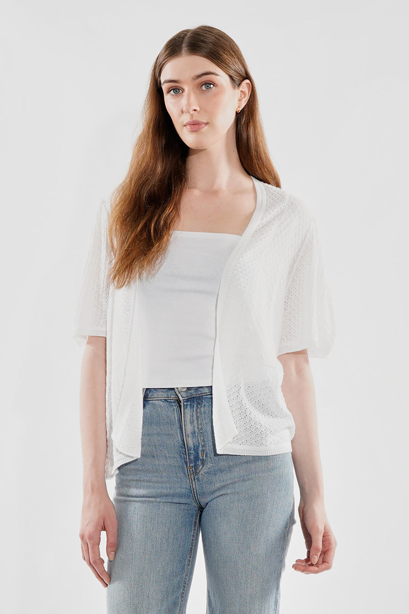 Beechers Brook Short Sleeve Open Shrug Cardigan - White - Womens Cardigans - Fairweather