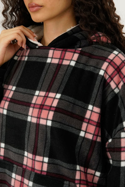 Canada Weather Gear Plaid Oversided Hooded Pajama Top - Black - Womens Pajamas - Fairweather
