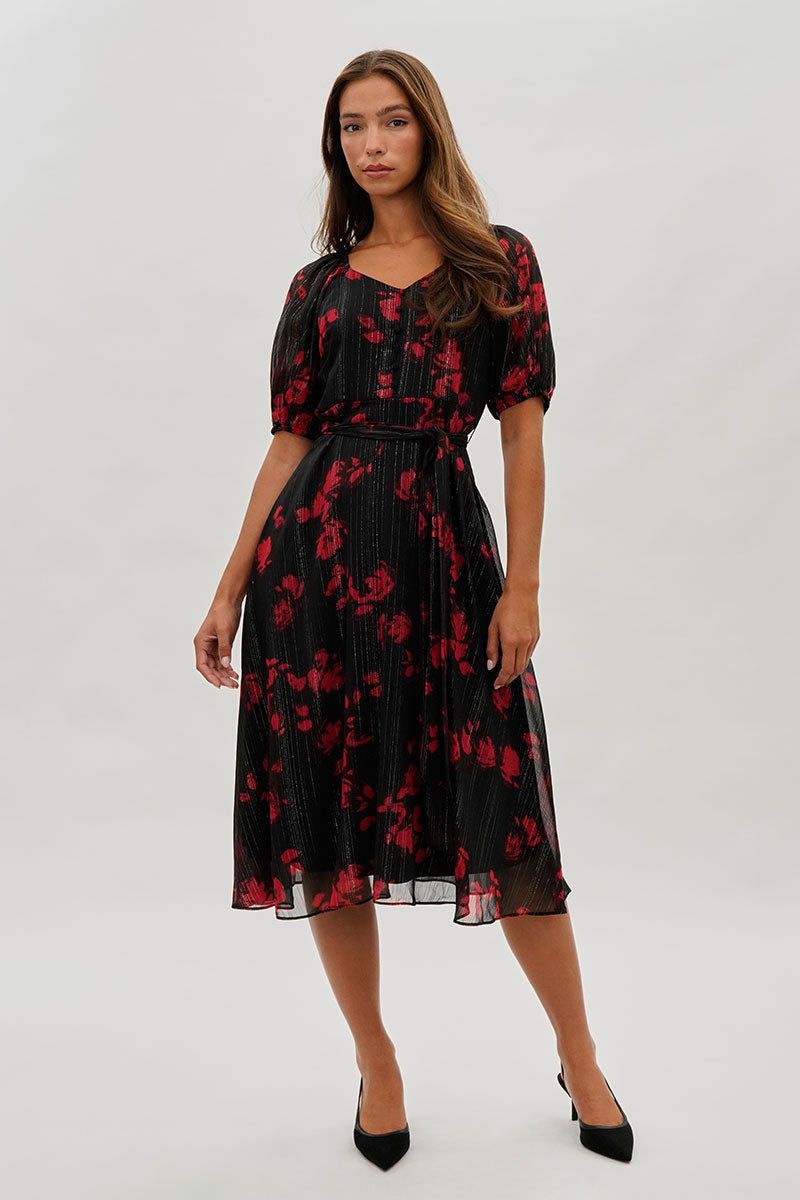 Floral Puff Sleeve Midi Dress