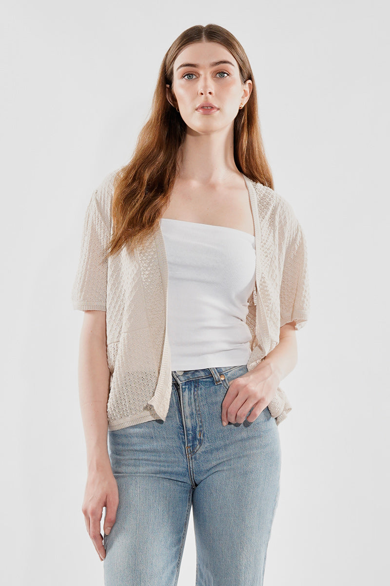 Beechers Brook Short Sleeve Open Shrug Cardigan - Beige
