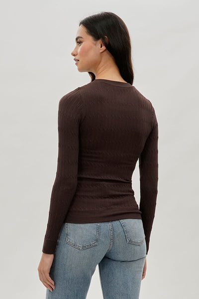 International INC Company Ribbed Crewneck Long Sleeve Top - Brown - Womens Long Sleeve Tops - Fairweather