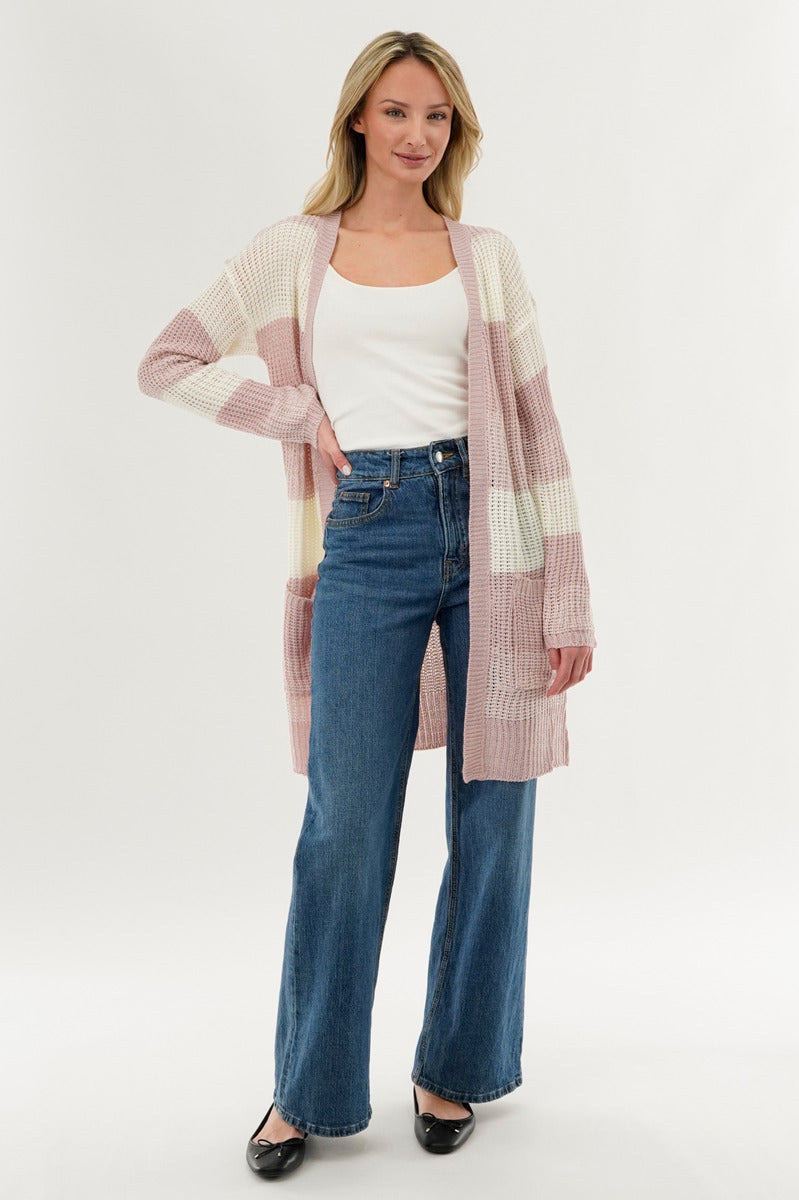 Stylexchange Striped Knit Cardigan - Pink - Womens Cardigans - Fairweather
