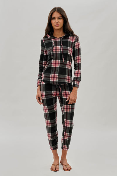 Canada Weather Gear Plaid Hooded Pajama Top - Black - Womens Pajamas - Fairweather