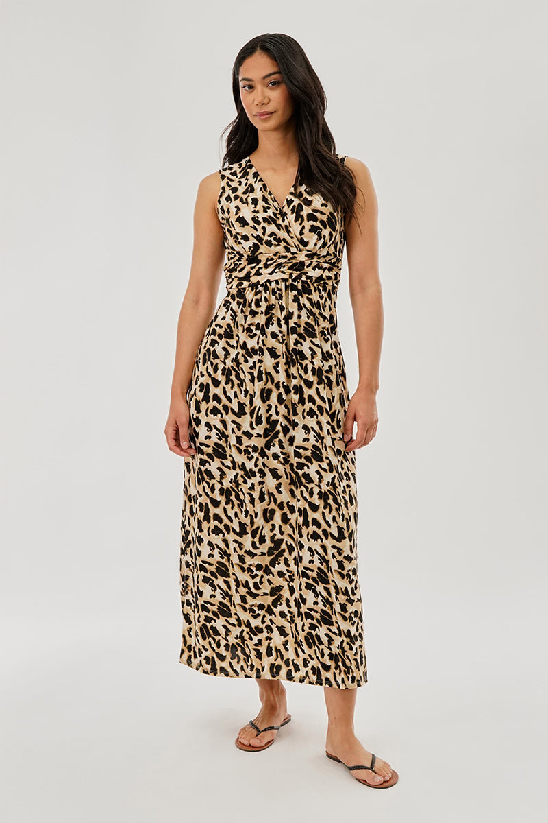 Beechers Brook Leopard Print V-Neck Maxi Dress - Beige - Womens Maxi Dresses - Fairweather
