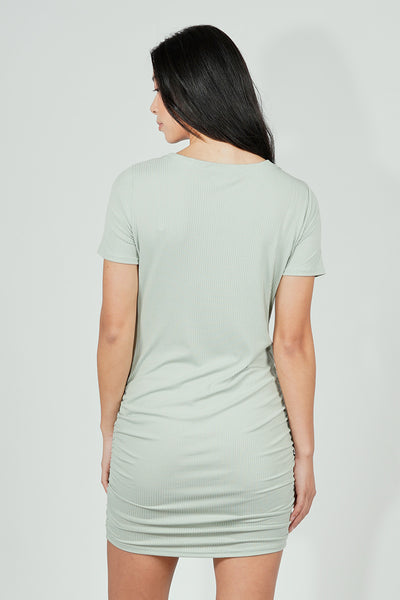 Costa Blanca Ribbed Short Sleeve Ruched Side Day Dress - Mint - Womens Day Dresses - Fairweather