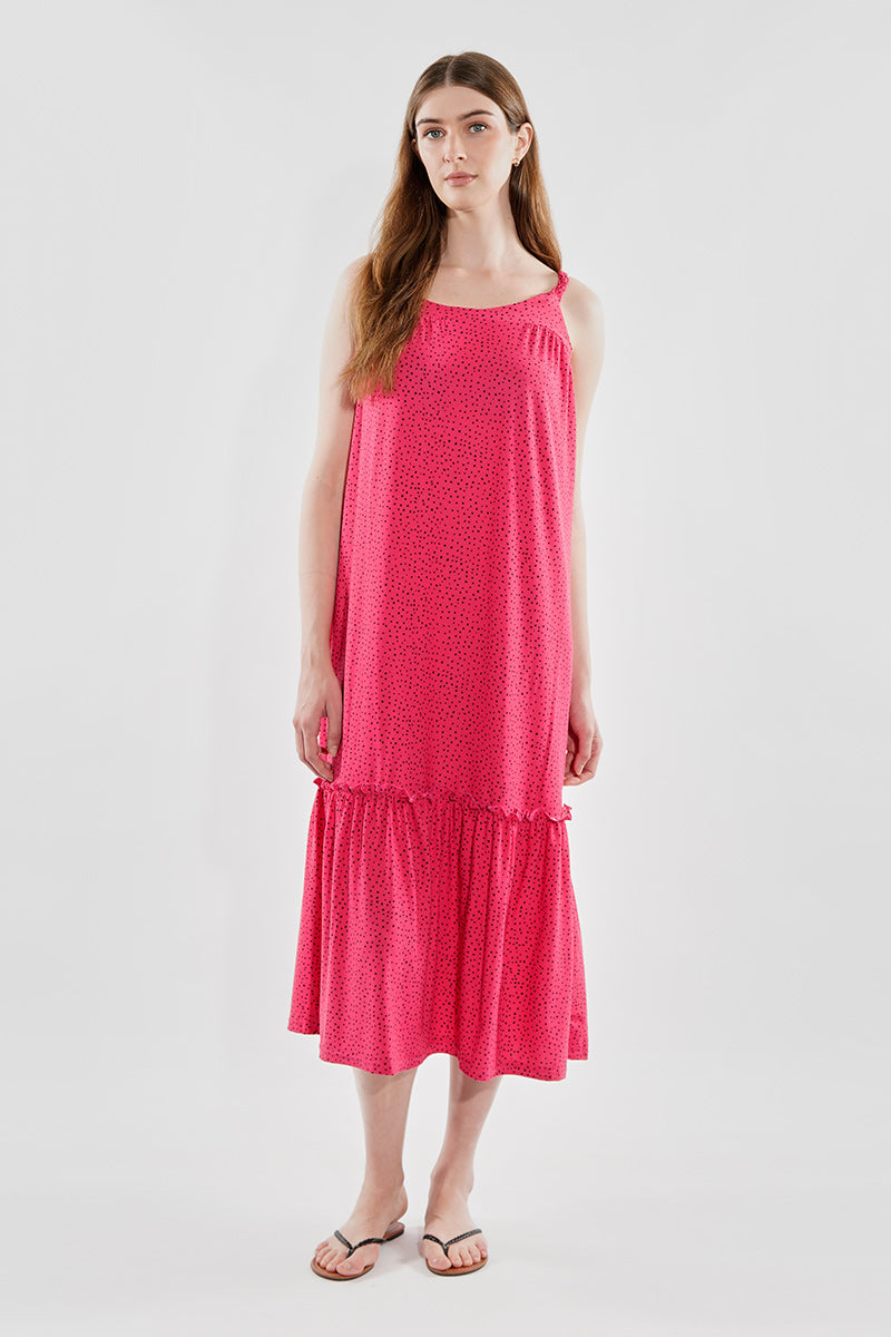 Beechers Brook Patterned Tiered Midi Dress - Pink
