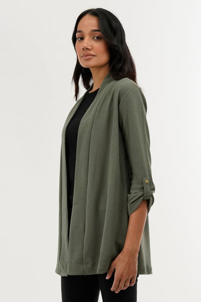International INC Company Roll Up Sleeve Cardigan - Olive - Womens Cardigans - Fairweather