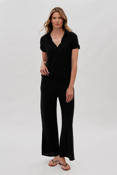 Costa Blanca Wide Leg Fold Over Pants - Black - Womens Pants - Fairweather