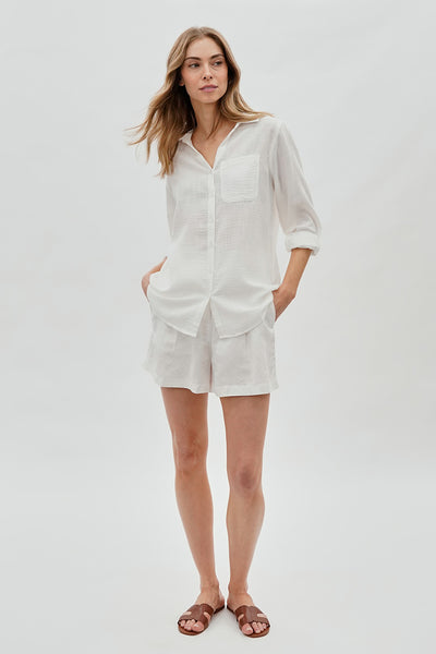 Super Triple Goose Vintage Textured Button Up Shirt - White - Womens Shirts & Blouses - Fairweather