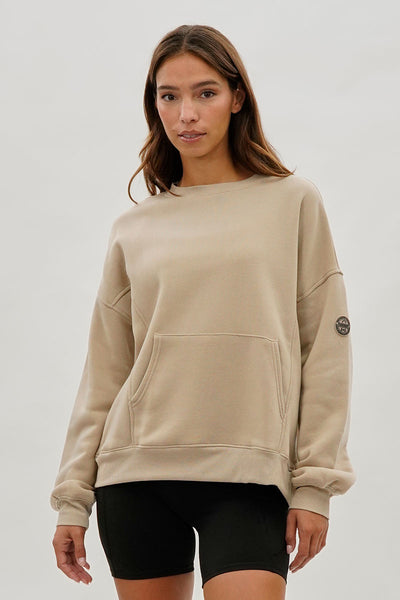 Fahrenheit Drop Shoulder Kangaroo Pocket Sweatshirt - Beige - Womens Hoodies & Sweatshirts - Fairweather