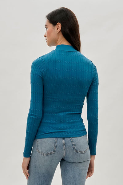 International INC Company Ribbed Mock Neck Long Sleeve Top - Blue - Womens Long Sleeve Tops - Fairweather