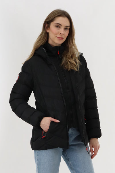 Canada Weather Gear Quilted Puffer Double Zip Bomber Jacket - Black - Womens Bomber Jackets - Fairweather