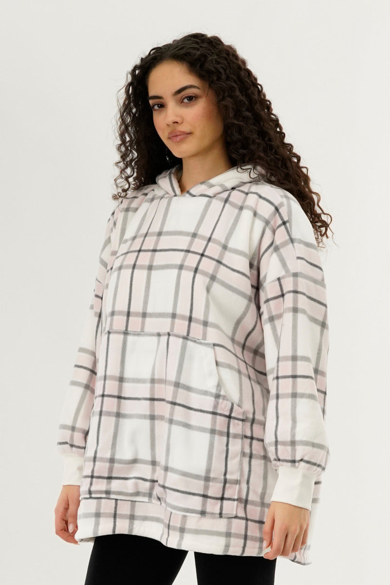 Canada Weather Gear Plaid Oversided Hooded Pajama Top - Blush - Womens Pajamas - Fairweather