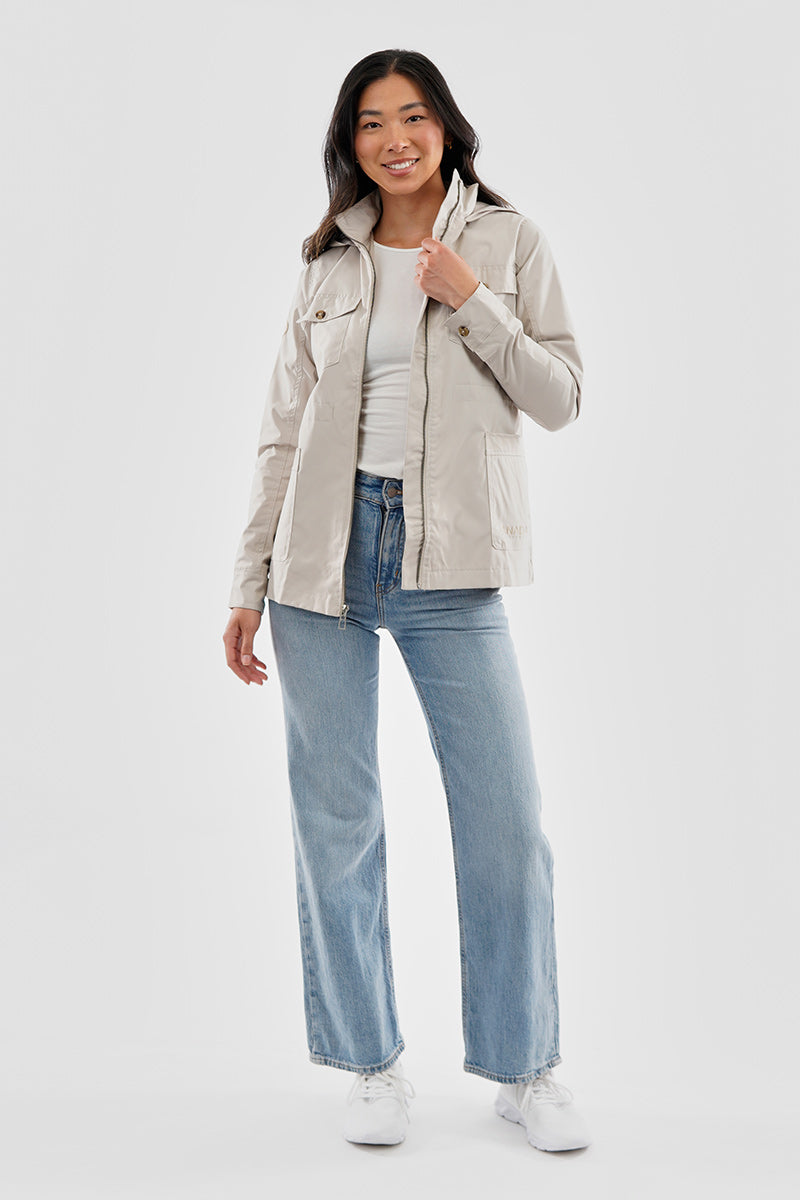 Canada Weather Gear Coated Microfibre Zip Up Lightweight Jacket - Cream - Womens Lightweight Jackets - Fairweather