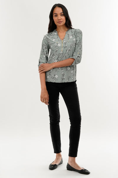 International INC Company Floral 1/4 Zip Blouse - Green - Womens Shirts & Blouses - Fairweather