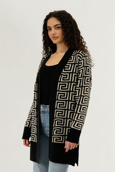 Beechers Brook Long Printed Open Cardigan - Beige - Womens Cardigans - Fairweather