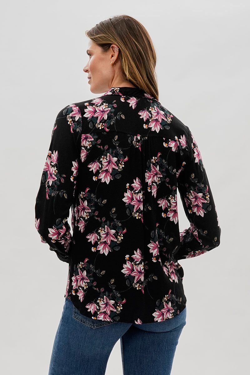 Beechers Brook Floral Button Down Blouse - Black - Womens Shirts & Blouses - Fairweather
