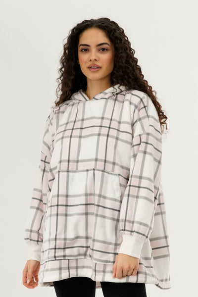 Canada Weather Gear Plaid Oversided Hooded Pajama Top - Blush - Womens Pajamas - Fairweather