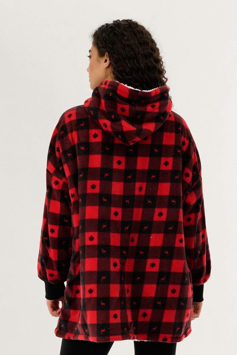 Canada Weather Gear Plaid Oversided Hooded Pajama Top - Red - Womens Pajamas - Fairweather