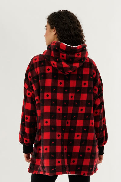 Canada Weather Gear Plaid Oversided Hooded Pajama Top - Red - Womens Pajamas - Fairweather