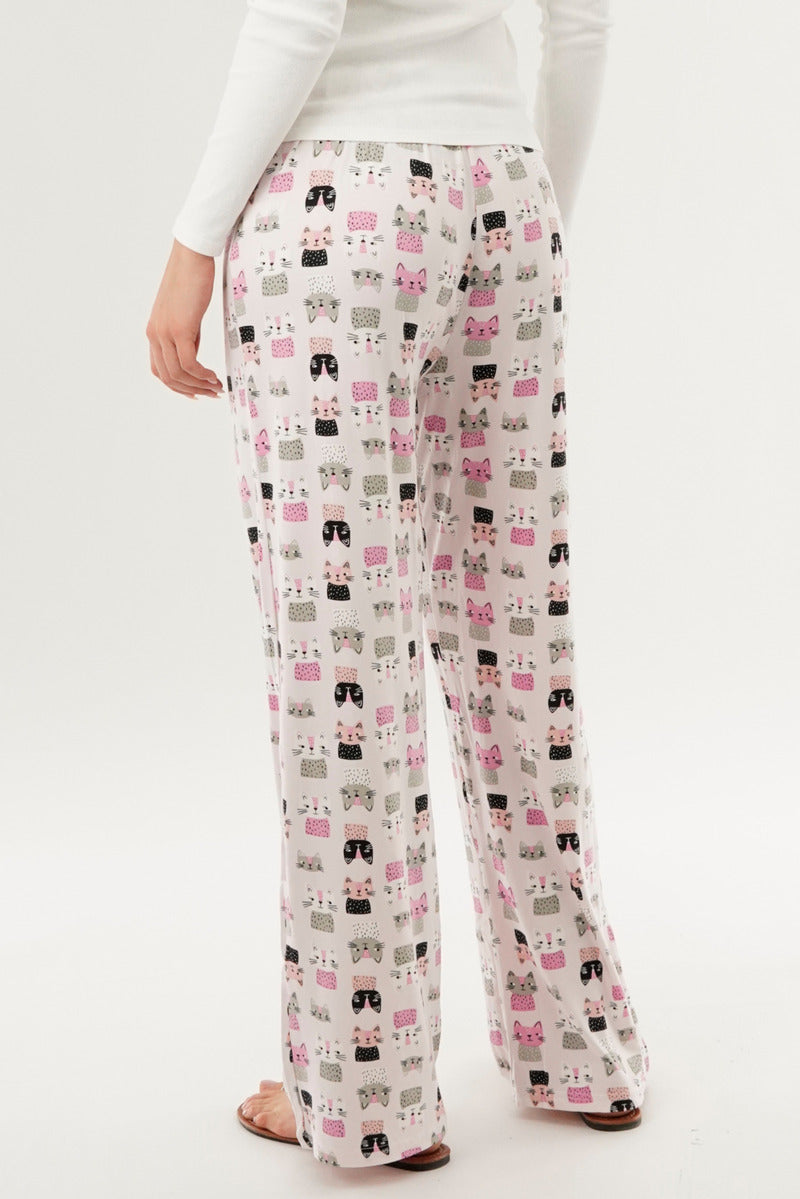 Canada Weather Gear Cat Print Wide Let Pajama Pants - Blush - Womens Pajamas - Fairweather