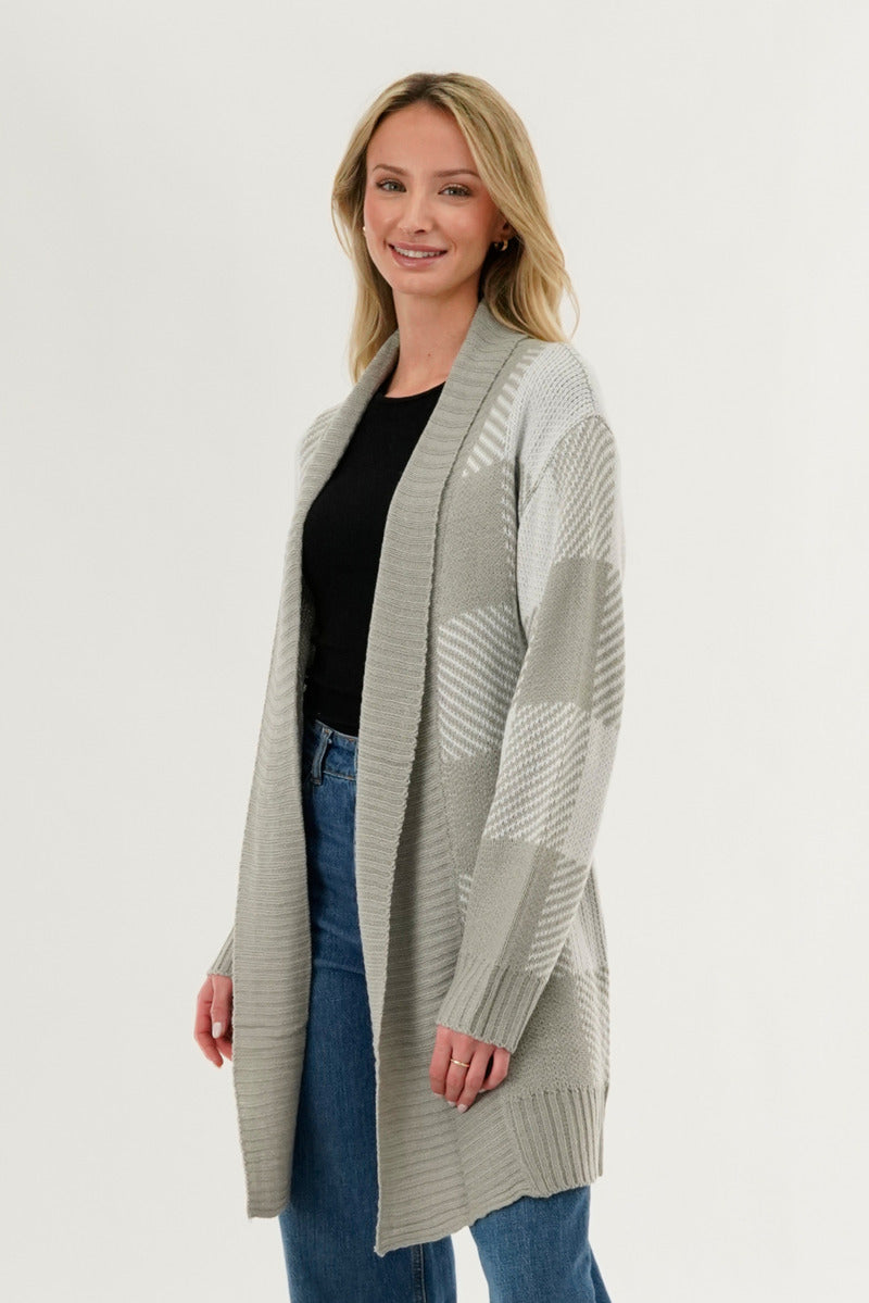 Canada Weather Gear Plaid Fold Over Wrap Cardigan - Grey - Womens Cardigans - Fairweather