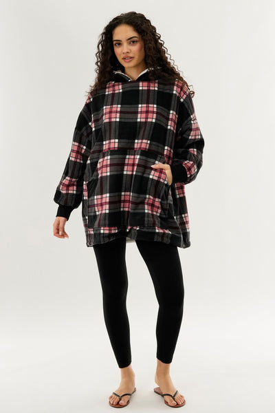 Canada Weather Gear Plaid Oversided Hooded Pajama Top - Black - Womens Pajamas - Fairweather
