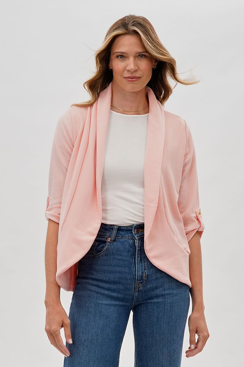 Majora Open Roll Up Sleeve Blazer - Pink - Womens Blazers - Fairweather