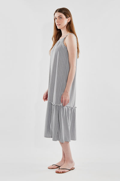 Beechers Brook Patterned Tiered Midi Dress - Black