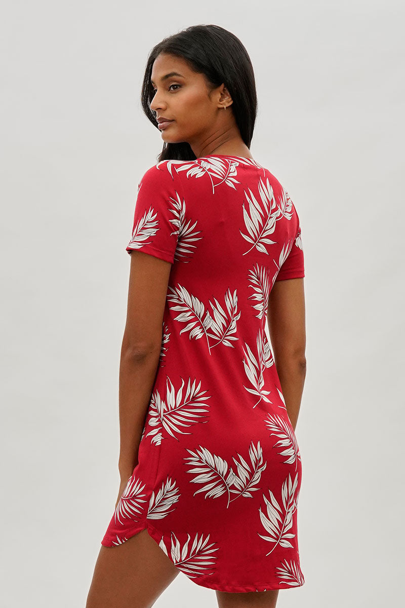 Stylexchange Vintage Leaf Print Short Sleeve Day Dress - Red - Womens Day Dresses - Fairweather