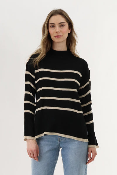 Beechers Brook Striped Knit Pullover Sweater - Black - Womens Pullover Sweaters - Fairweather