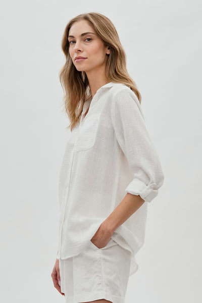 Super Triple Goose Vintage Textured Button Up Shirt - White - Womens Shirts & Blouses - Fairweather