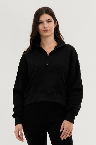 Fahrenheit Half Zip Cropped Sweatshirt - Black - Womens Hoodies & Sweatshirts - Fairweather