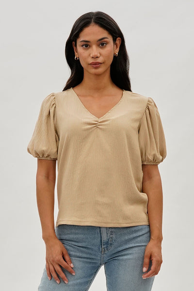 Stylexchange Vintage Puff Sleeve V-Neck Blouse - Beige - Womens Shirts & Blouses - Fairweather