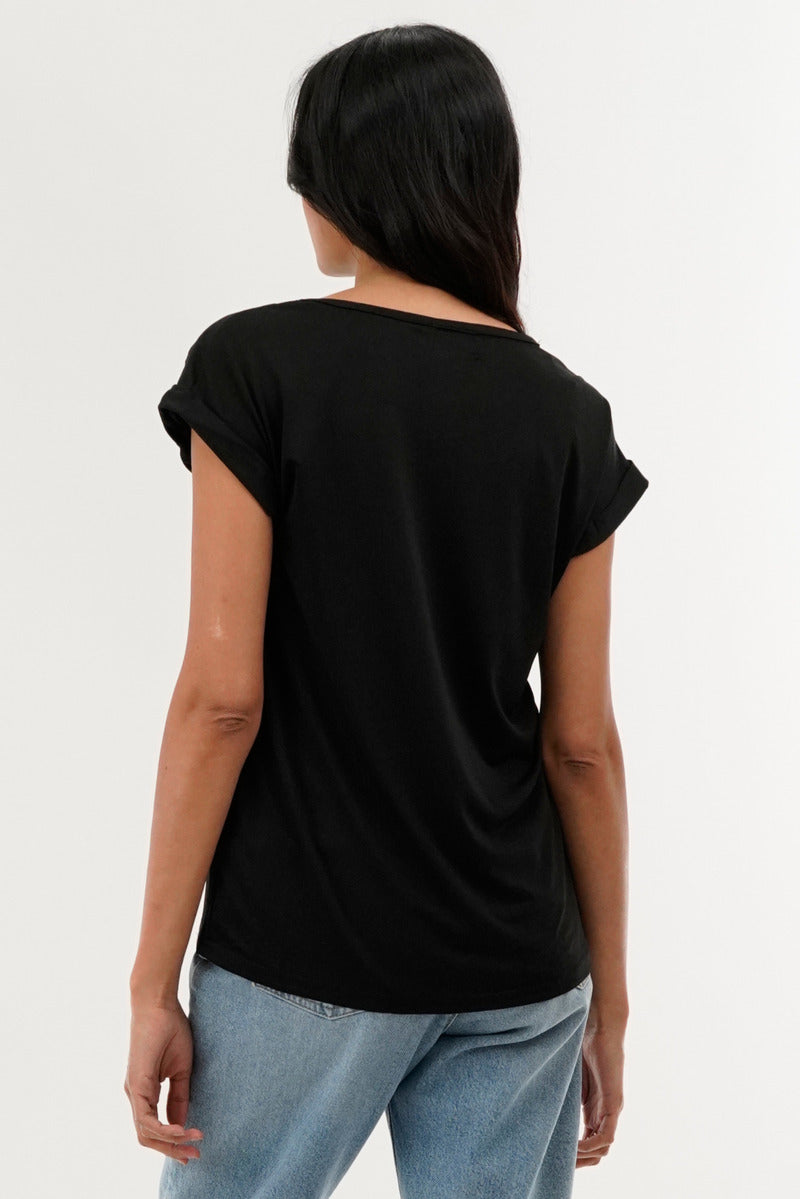 International INC Company Shoulder Lace Up Tee - Black - Womens Tees & Tank Tops - Fairweather