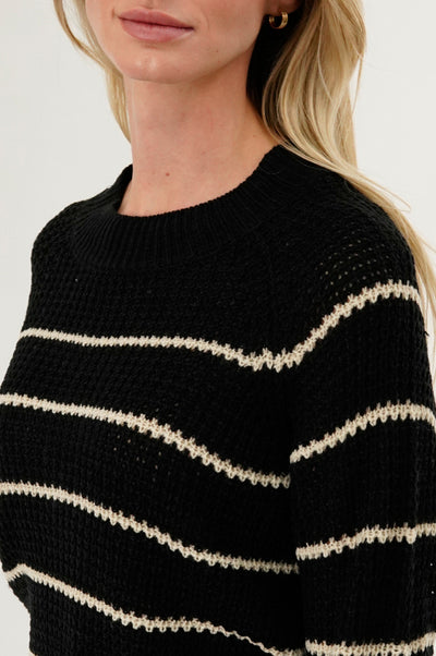 International INC Company Striped Knit Crewneck Pullover Sweater - Black - Womens Pullover Sweaters - Fairweather