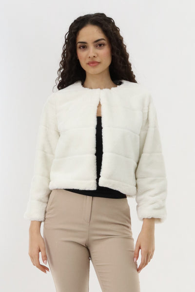 Canada Weather Gear Cropped Faux Fur Lightweight Jacket - White - Womens Lightweight Jackets - Fairweather