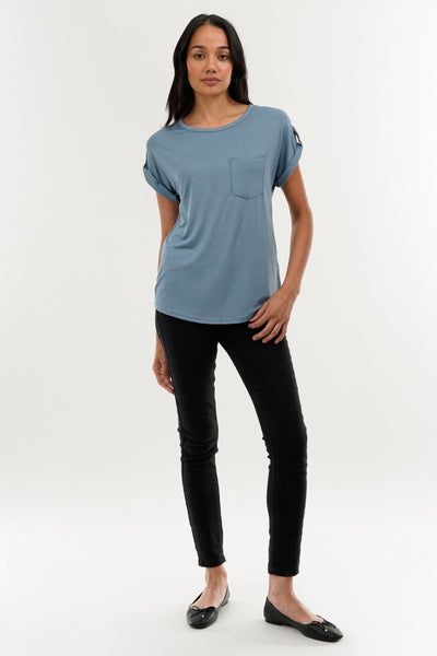 Costa Blanca Basic Cap Sleeve Tee - Blue - Womens Tees & Tank Tops - Fairweather