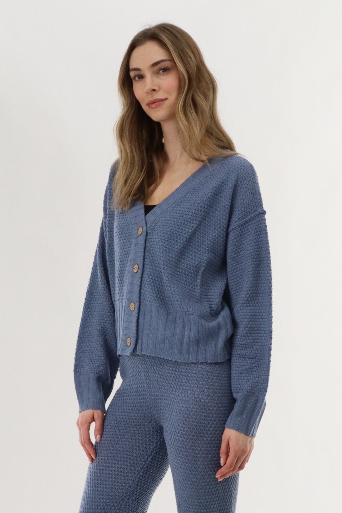 Runaway Bay V-Neck Knit Cardigan - Blue - Womens Cardigans - Fairweather
