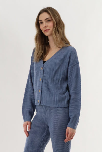 Runaway Bay V-Neck Knit Cardigan - Blue - Womens Cardigans - Fairweather