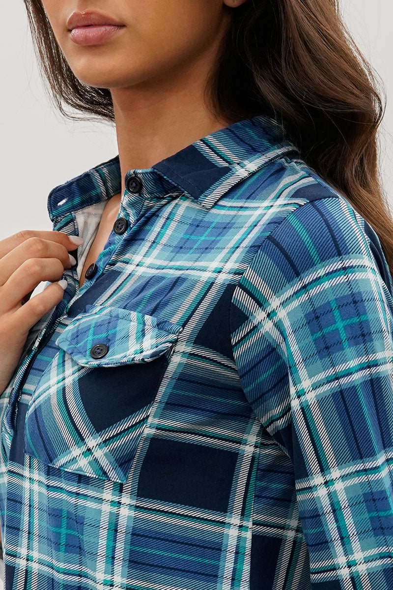 Urbanology Plaid Button Down Shirt - Navy - Womens Shirts & Blouses - Fairweather