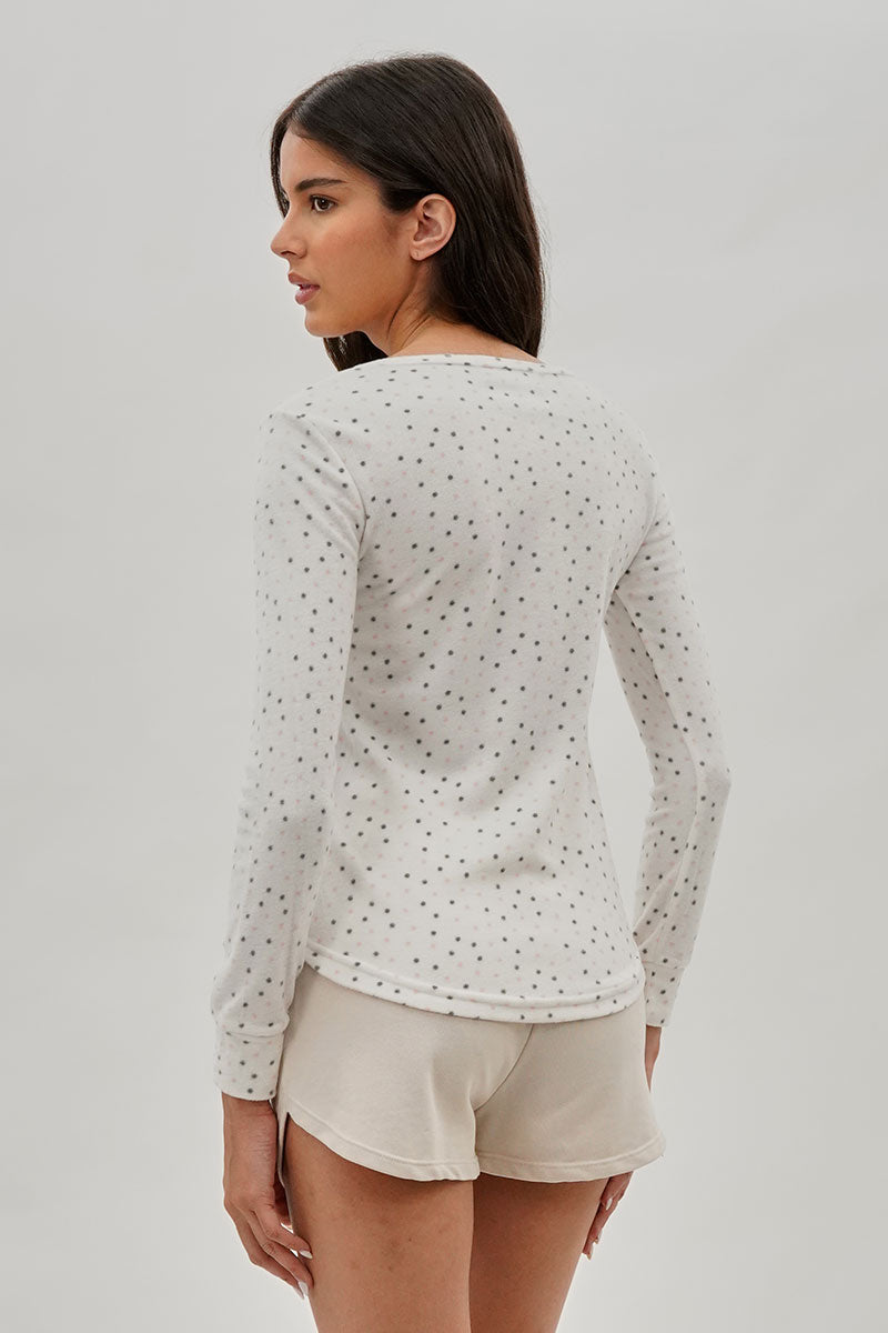 Canada Weather Gear Polka Dot Print Henley Pajama Top - White - Womens Pajamas - Fairweather
