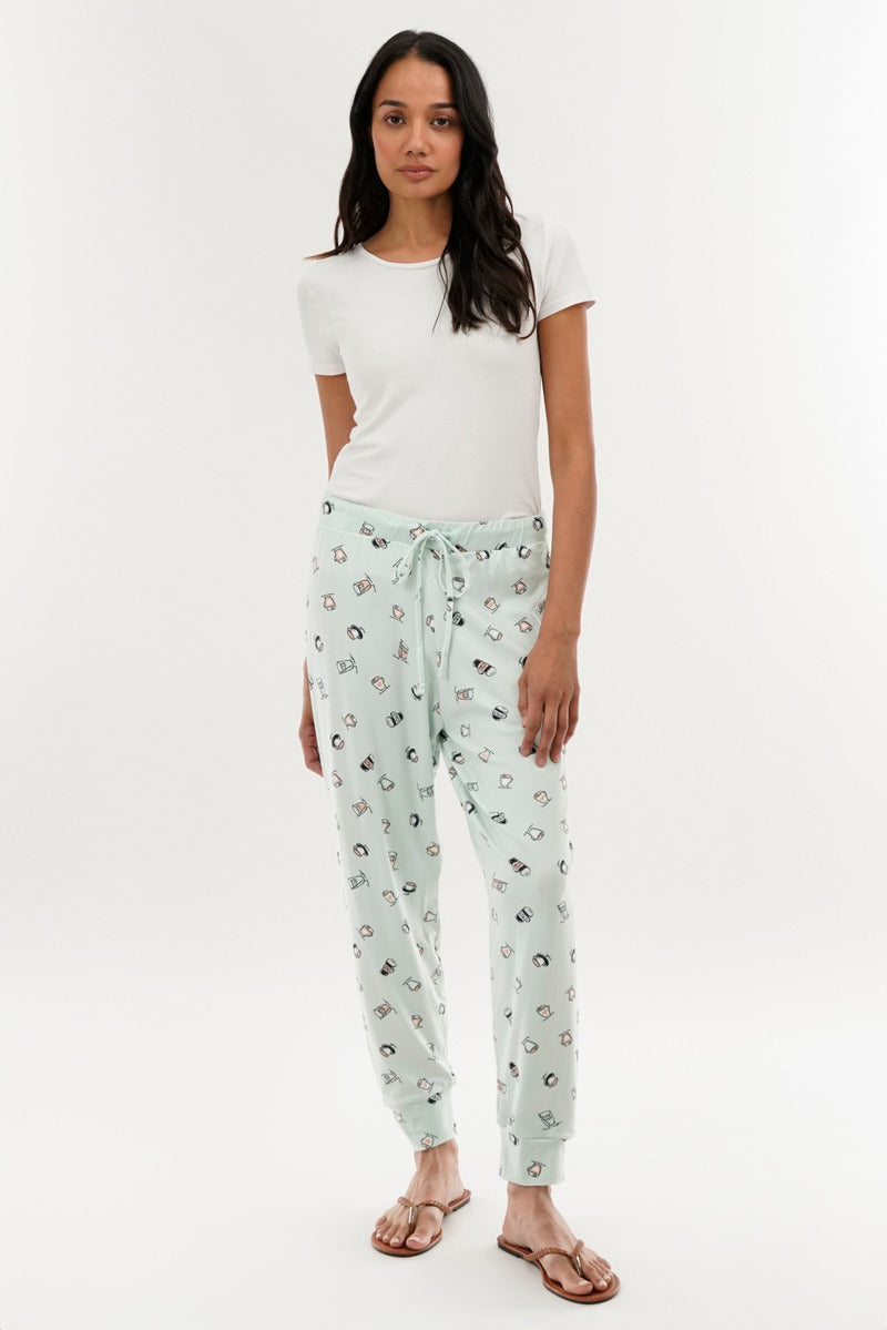 Canada Weather Gear Coffee Print Tie Waist Pajama Pants - Mint - Womens Pajamas - Fairweather