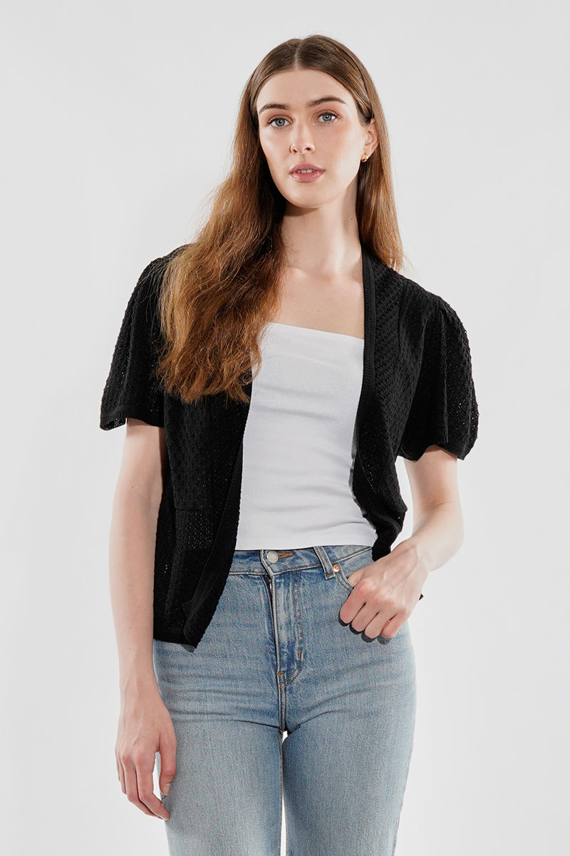 Beechers Brook Short Sleeve Open Shrug Cardigan - Black
