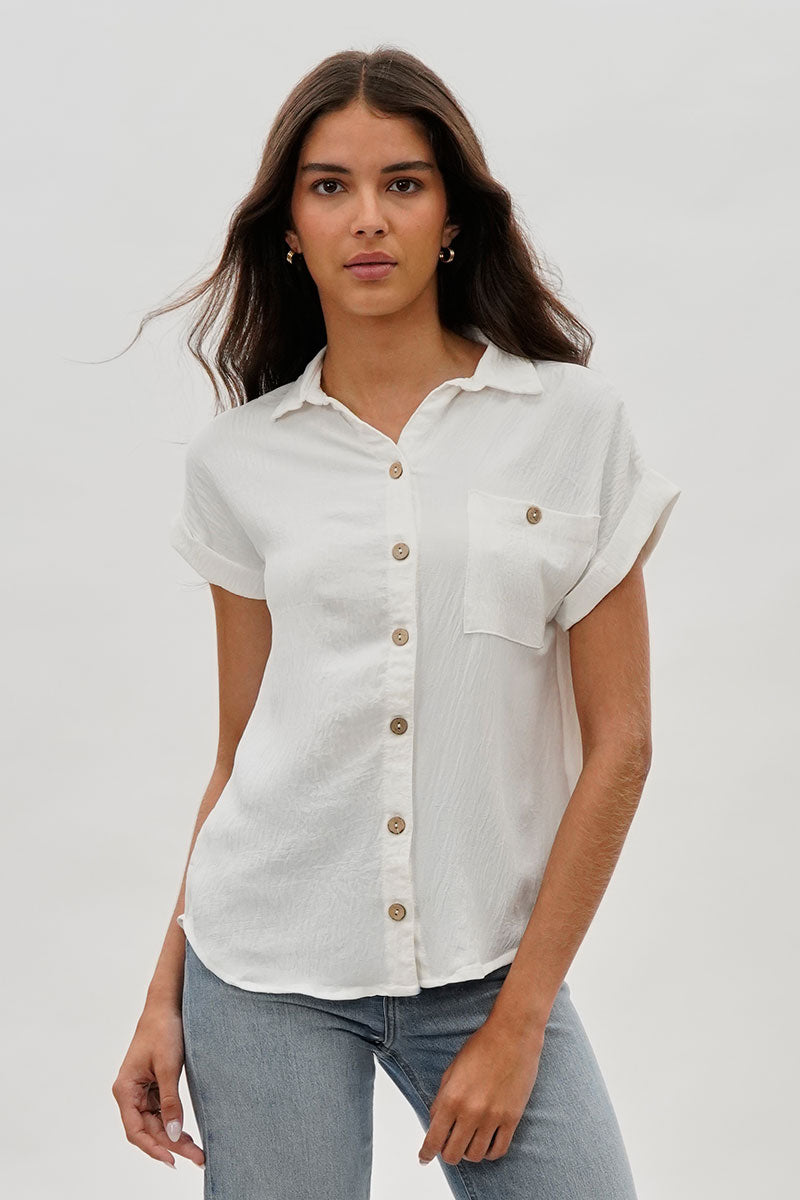 Stylexchange Vintage Short Sleeve Button Down Shirt - White - Womens Shirts & Blouses - Fairweather