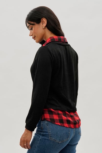 International INC Company Plaid Collared Pullover Sweater - Black - Womens Pullover Sweaters - Fairweather