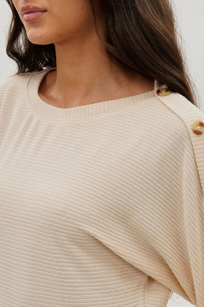 International INC Company Ribbed Button Detail Pullover Sweater - Cream - Womens Pullover Sweaters - Fairweather
