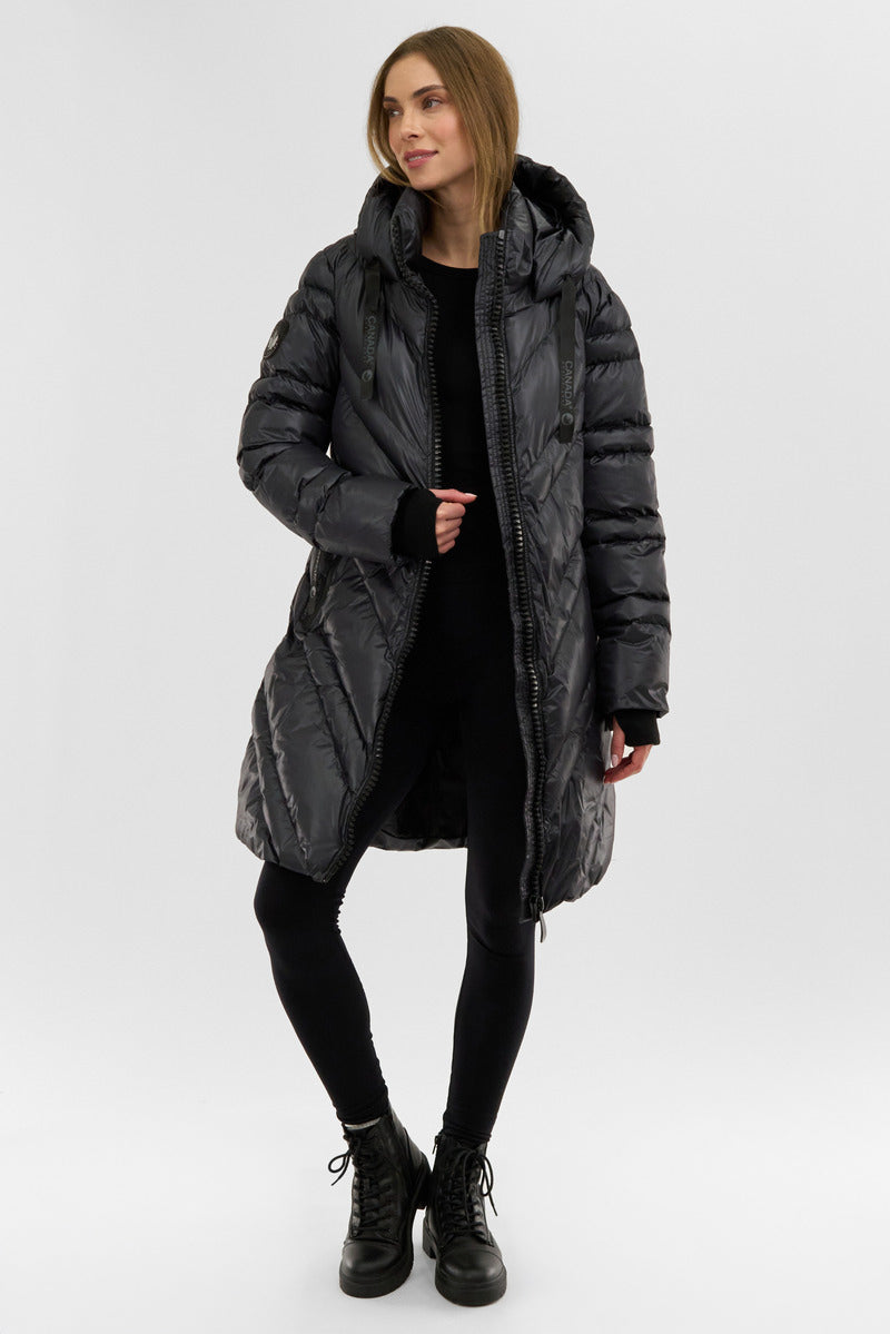 Canada Weather Gear Chevron Quilted Long Parka Jacket - Black - Womens Parka Jackets - Fairweather