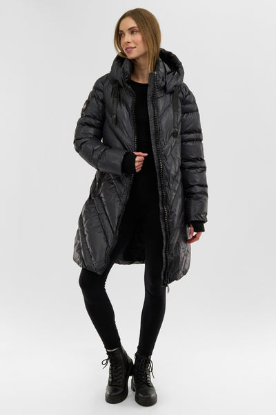 Canada Weather Gear Chevron Quilted Long Parka Jacket - Black - Womens Parka Jackets - Fairweather