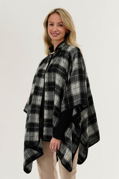 Canada Weather Gear Tartan Plaid Poncho - Black - Womens Ponchos - Fairweather